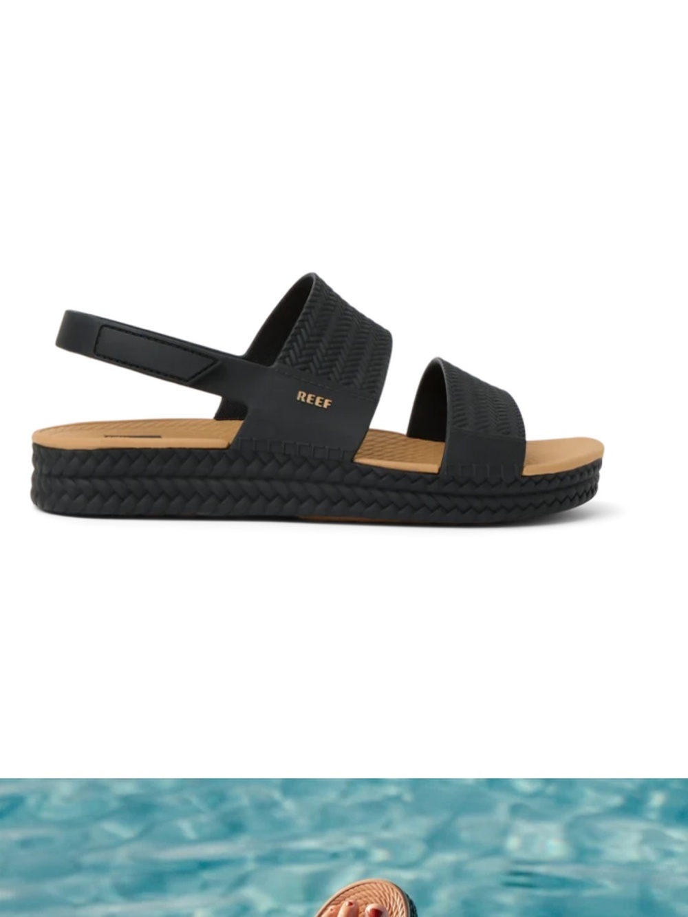 Reef Black Double-Strap Slingback Sandal with Tan Footbed
